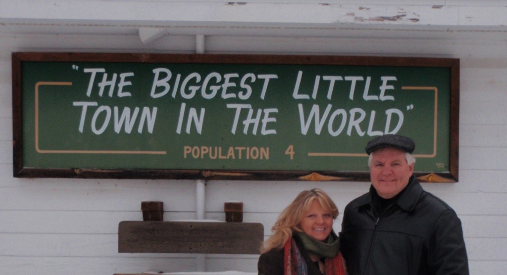 Mike and Mel Spry, shown here, "decided not to mess with a successful marketing tool" created by a previous owner although the population today is only two. "The Biggest Little Town in the World," advertising the population as four dates back to the 1980s. At that time the store's owner, his wife and two kids lived in Emmaville.